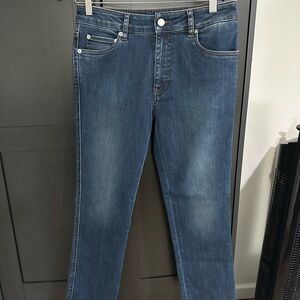 PRADA Milano Bleu Compact Denim Jeans Low Rise 5 Pocket Dark Wash 27 NWT NEW
